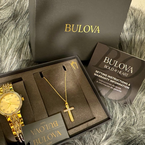 BULOVA -Gold and Diamond Chain & Watch Gift Set.